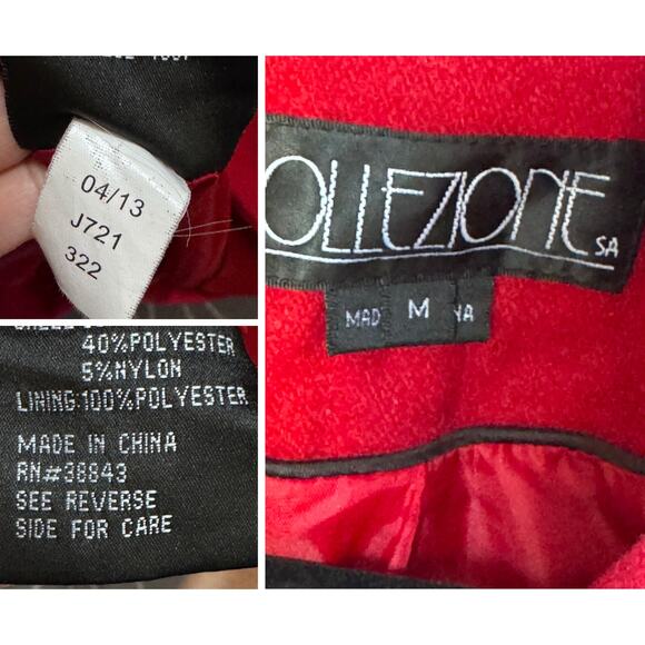 Collezione SA Red Belted Wrap Coat Women’s Size M 31” Long Wool Blend - Picture 4 of 6